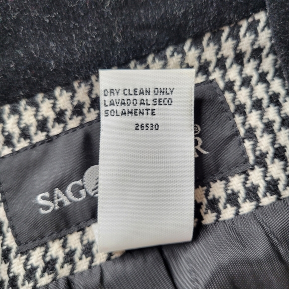 Sag Harbor Womens Blazer Size 12 Black White Houndstooth Velour Collar Long Wool - Picture 5 of 9